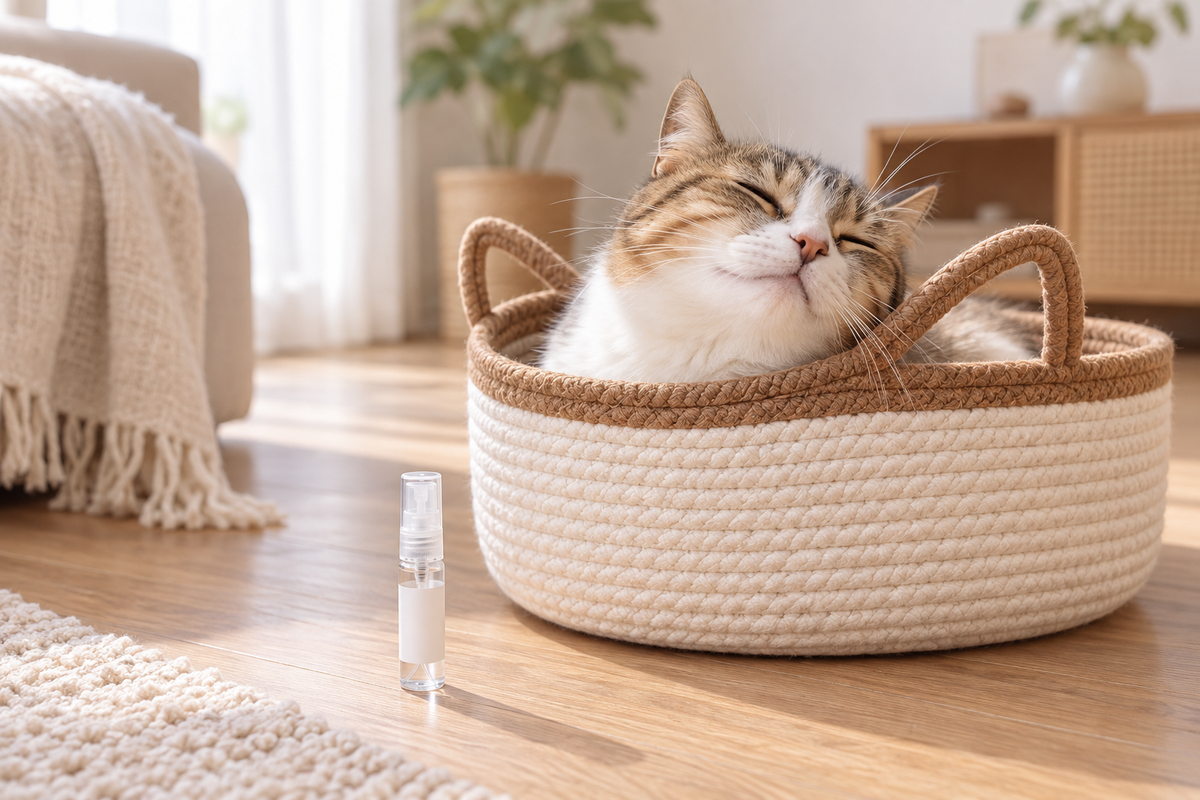 かごでくつろぐ猫