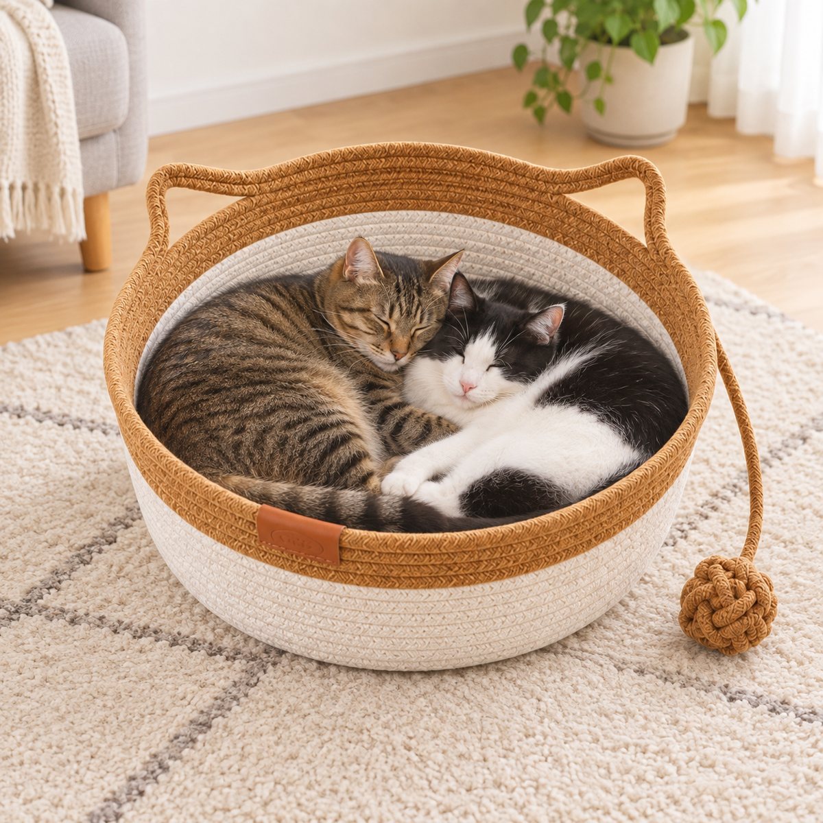 かごで眠る2匹の猫