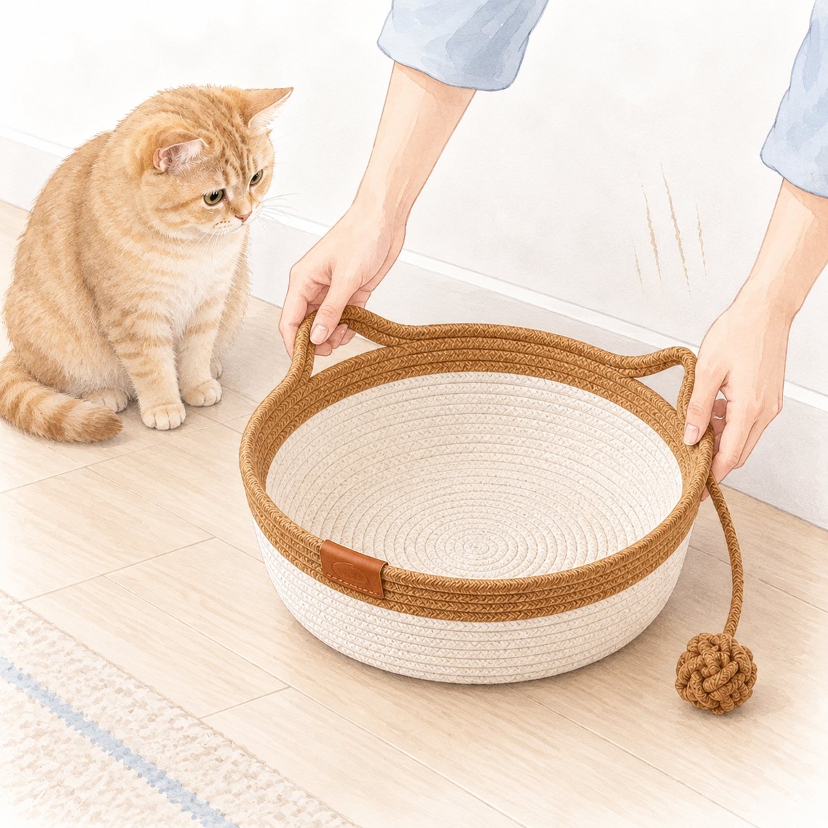 壁の前にかごを置く