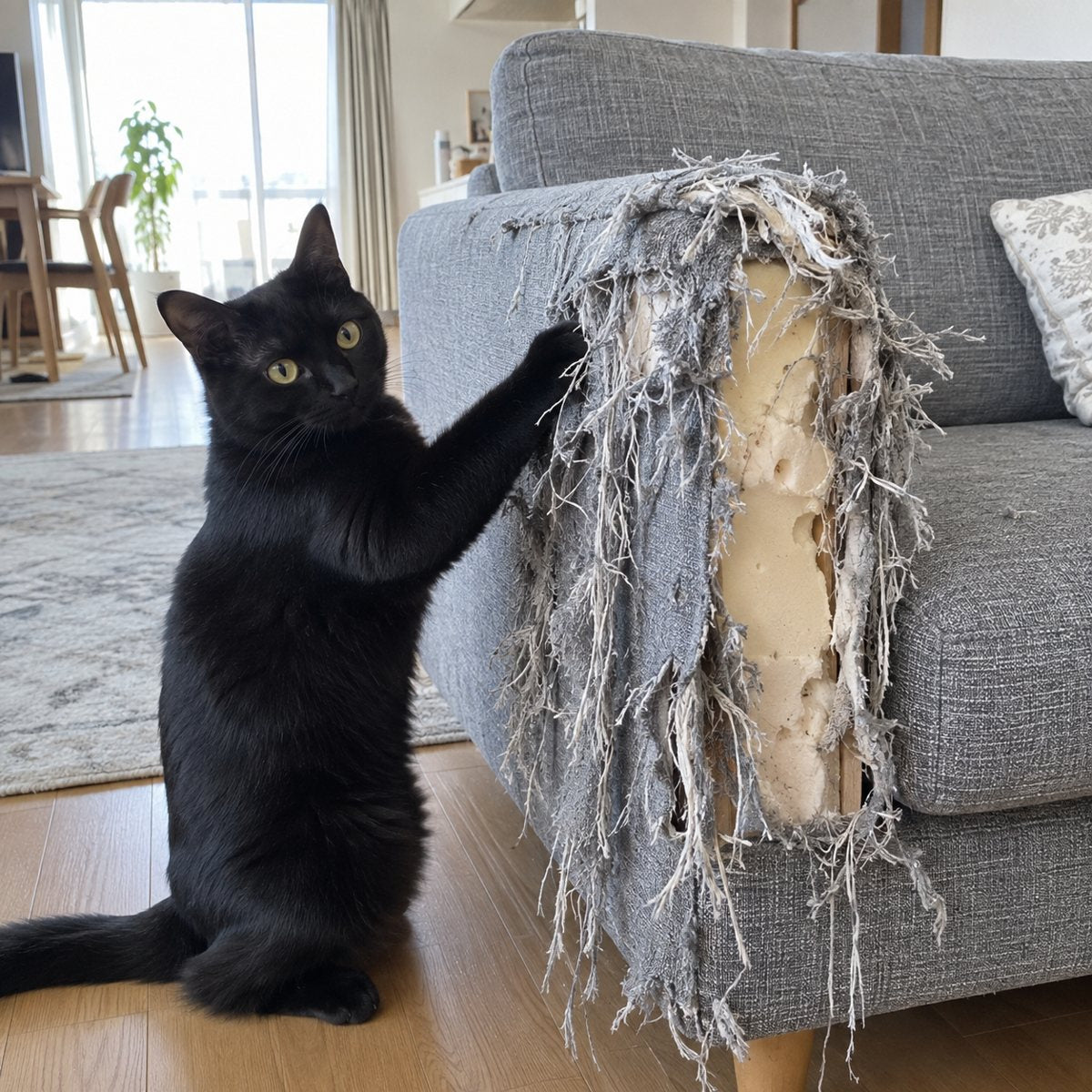 爪とぎでボロボロのソファ
