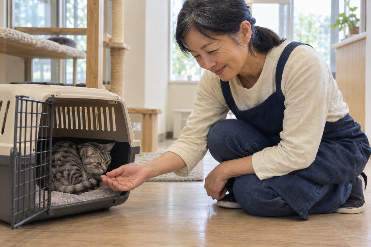戻ってきたここを迎える水野さん