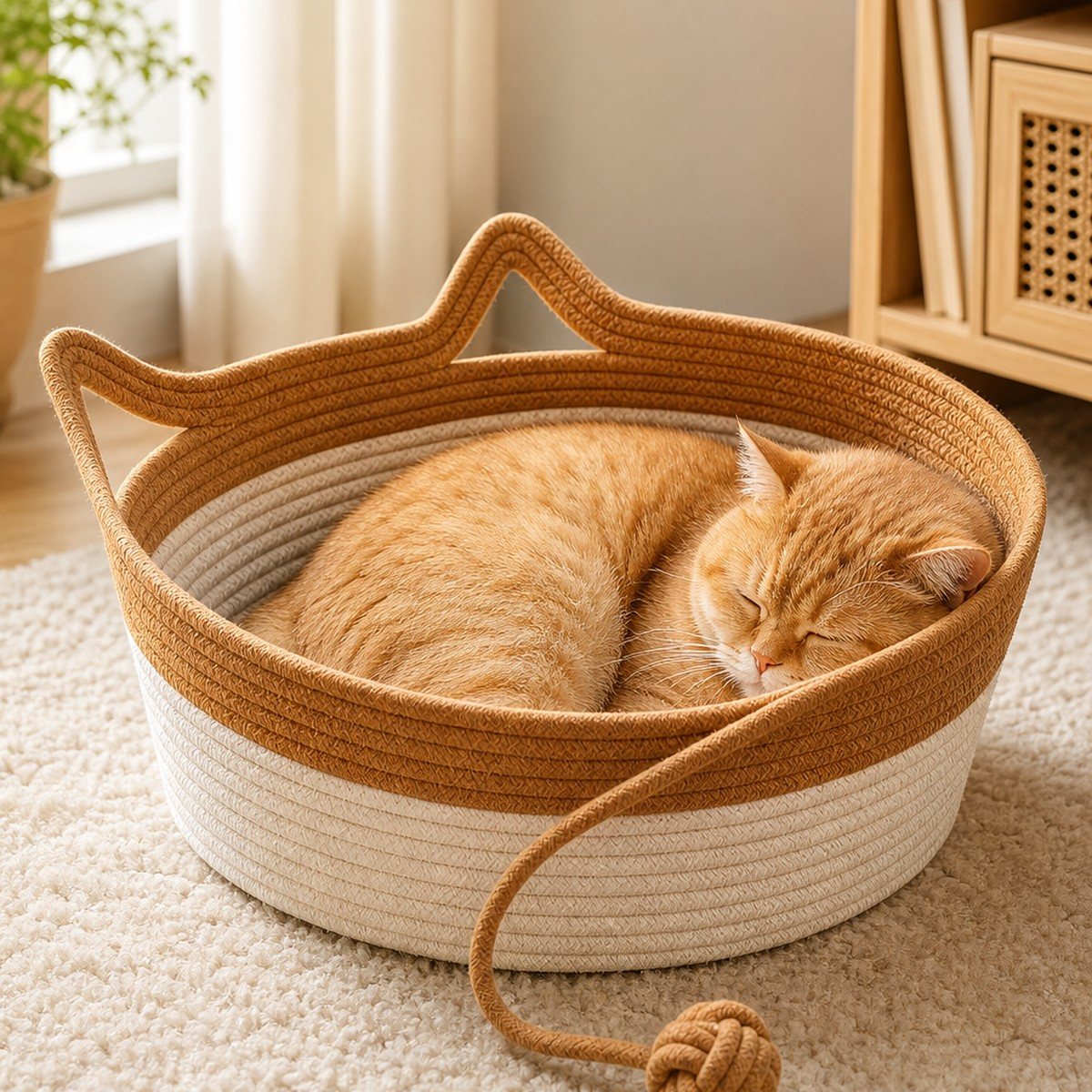 ニャスケットで眠る猫